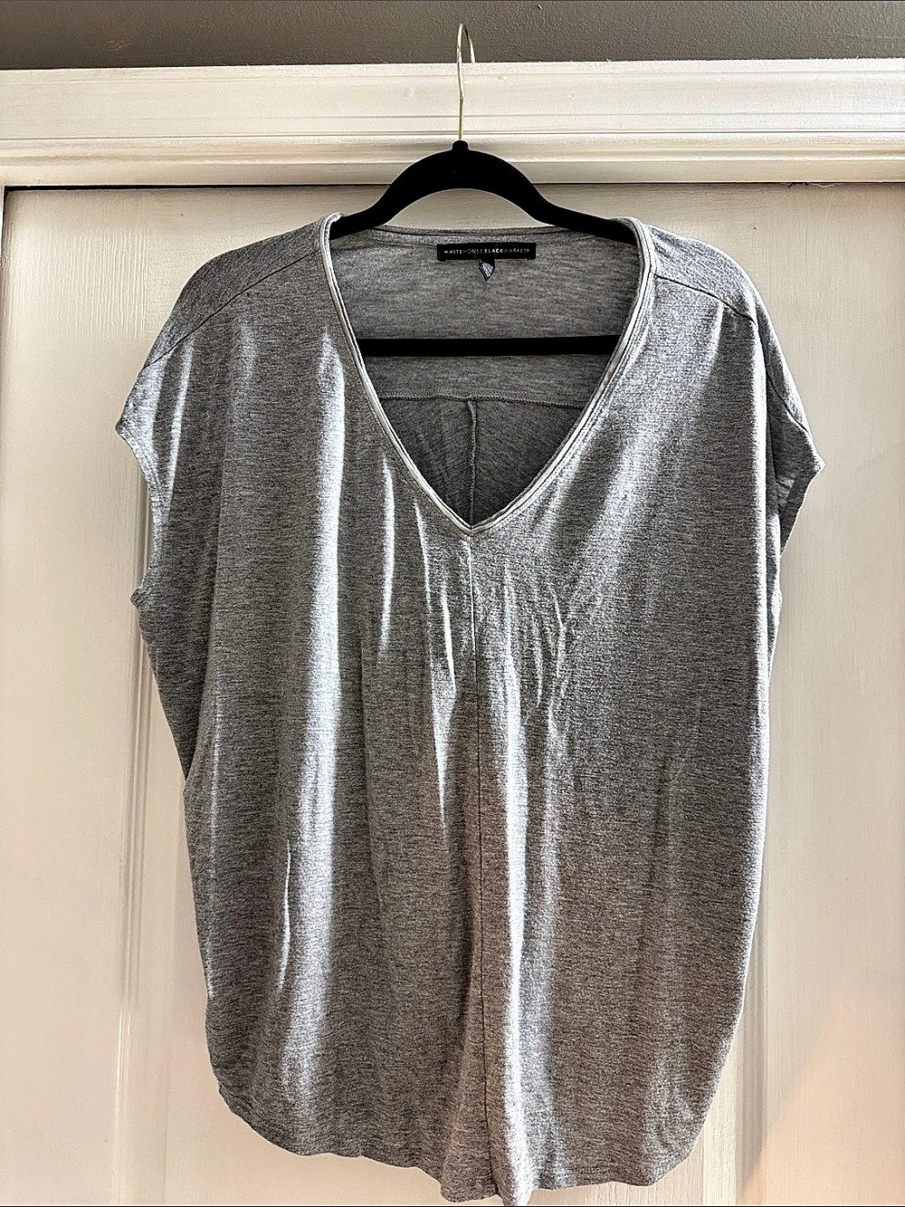 White House Black Market Gray V-Neck Short Sleeve Top